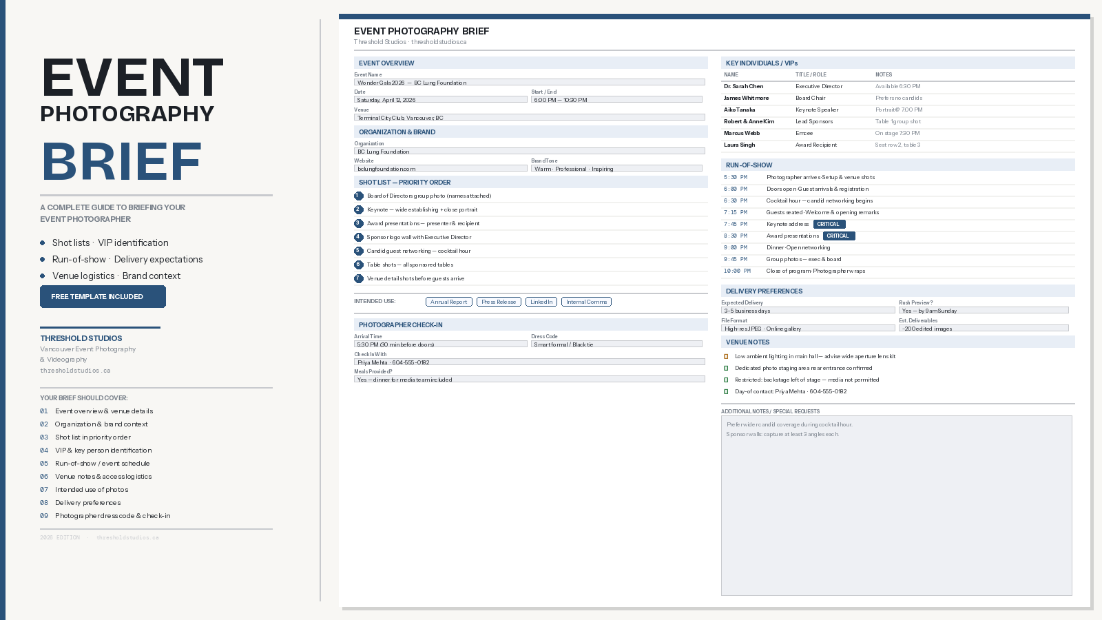 Event photography brief template